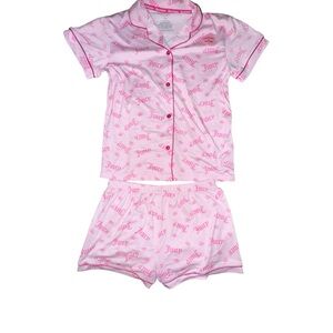 Juicy Couture NEW Girls 7/8 Pink Logo Pajama Set Y2K Button Up Sleepwear